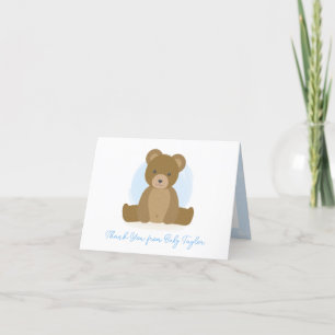 Cute Teddy Bear Waterverf Blue Baby Boy Shower Bedankkaart