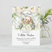 Cute Teddy Bear Waterverf Green Baby shower Kaart (Staand voorkant)