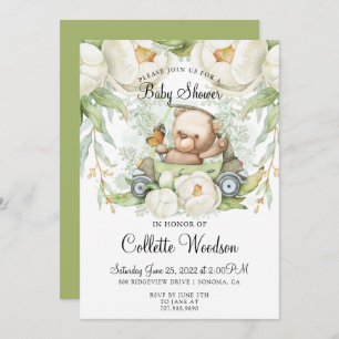 Cute Teddy Bear Waterverf Green Baby shower Kaart