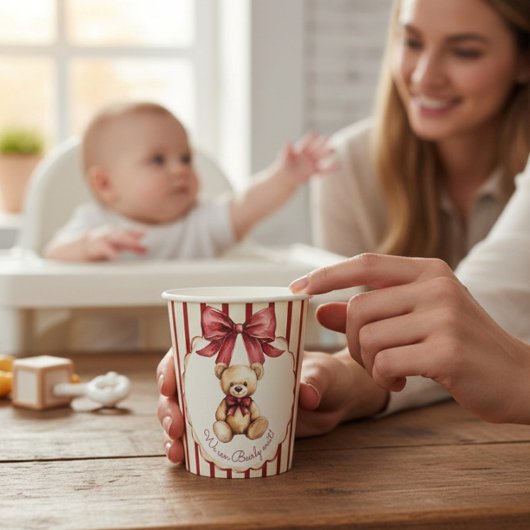 Cute Teddy Bear "We Can Bearly Wait" Baby Shower Papieren Bekers