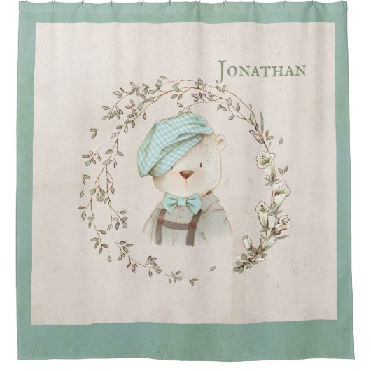 Cute Teddy Bear  Whimsy Simple Minimalistics Douchegordijn (Voorkant)