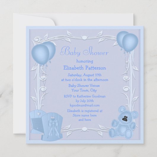 Cute Teddy Bear & Wieg Blue Baby shower Invite Kaart (Voorkant)