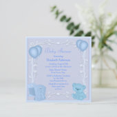 Cute Teddy Bear & Wieg Blue Baby shower Invite Kaart (Staand voorkant)