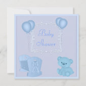 Cute Teddy Bear & Wieg Blue Baby shower Invite Kaart (Achterkant)