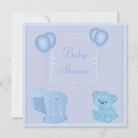 Cute Teddy Bear & Wieg Blue Baby shower Invite Kaart (Achterkant)