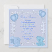 Cute Teddy Bear & Wieg Blue Baby shower Invite Kaart (Voorkant)