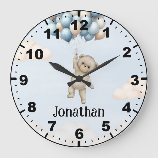 Cute Teddy Bear with Balloons Grote Klok (Voorkant)