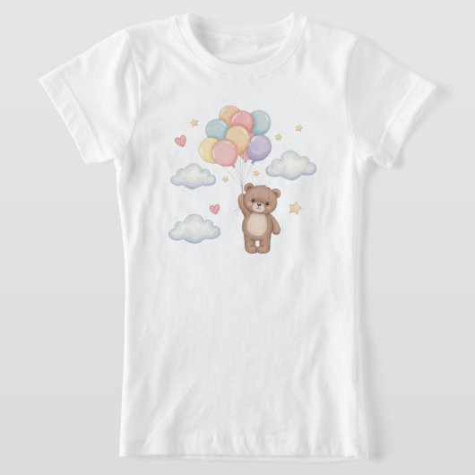 Cute Teddy Bear with Balloons in the Sky T-shirt (Laagn)