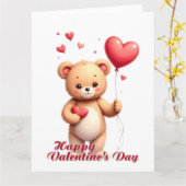 Cute Teddy Bear with Heart – Happy Valentine’s Day Kaart (Gele Bloem)