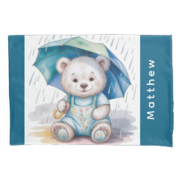 Cute Teddy Bear With Umbrella Boy Baby Shower Gift Kussensloop