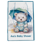 Cute Teddy Bear With Umbrella Boy Baby Shower Medium Cadeauzakje (Voorkant)
