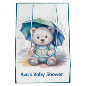 Cute Teddy Bear With Umbrella Boy Baby Shower Medium Cadeauzakje (Achterkant)