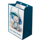 Cute Teddy Bear With Umbrella Boy Baby Shower Medium Cadeauzakje (Achterkant Gekanteld)