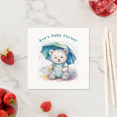 Cute Teddy Bear With Umbrella Boy Baby Shower Servet (Insitu)