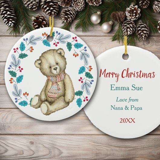 Cute Teddy Bear Wreater Kerstmis Keramisch Ornament