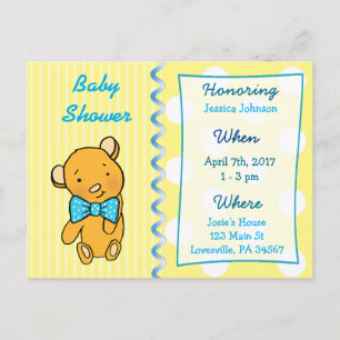 Cute Teddy Bear Yellow Baby shower Invitation Uitnodiging Briefkaart