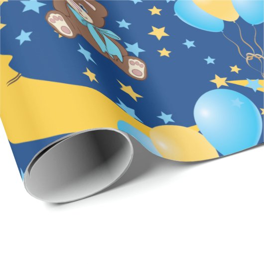 Cute Teddy Bear zit op het Mon Pattern Cadeaupapier (Rol Hoek)