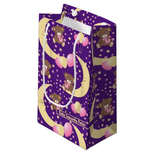 Cute Teddy Bear zit op het Mon Pattern Klein Cadeauzakje (Voorkant Gekanteld)