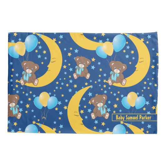 Cute Teddy Bear zit op het Mon Pattern Kussensloop (Achterkant)