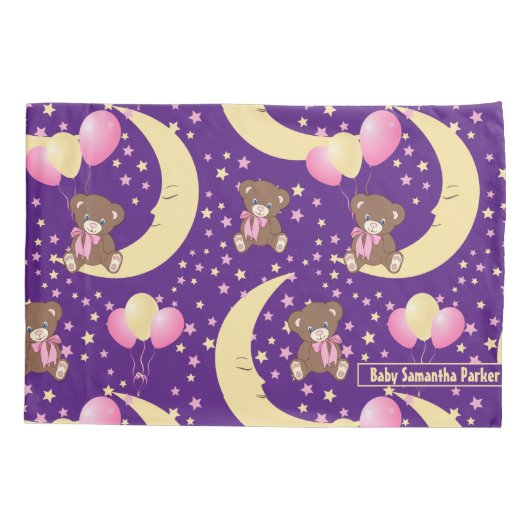 Cute Teddy Bear zit op het Mon Pattern Kussensloop (Achterkant)