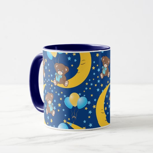 Cute Teddy Bear zit op het Mon Pattern Mok (Voorkant links)