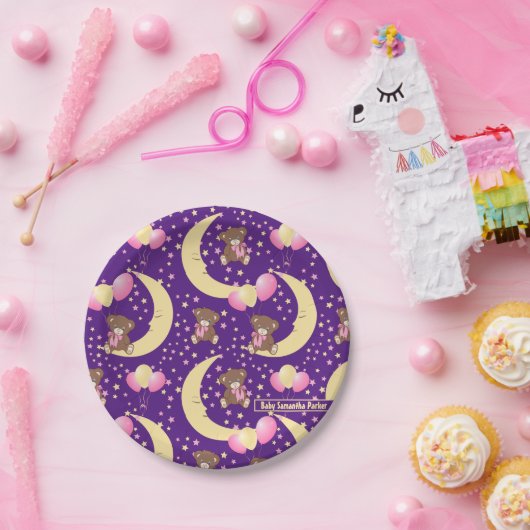 Cute Teddy Bear zit op het Mon Pattern Papieren Bordje (Feest)