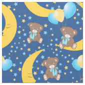 Cute Teddy Bear zit op het Mon Pattern Stof (Close Up)