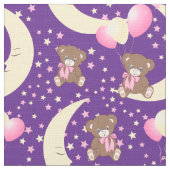 Cute Teddy Bear zit op het Mon Pattern Stof (Close Up)