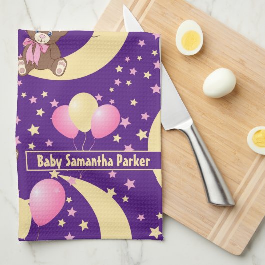 Cute Teddy Bear zit op het Mon Pattern Theedoek (Quarter Fold)