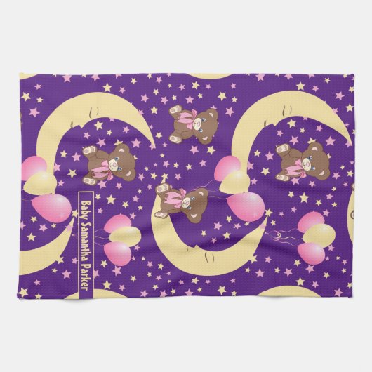 Cute Teddy Bear zit op het Mon Pattern Theedoek (Horizontaal)