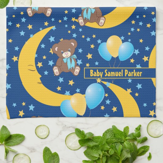 Cute Teddy Bear zit op het Mon Pattern Theedoek (Gevouwen)