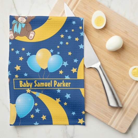 Cute Teddy Bear zit op het Mon Pattern Theedoek (Quarter Fold)