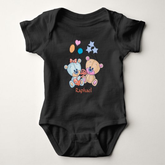Cute Teddy Bears and Balloons Illustration Romper (Voorkant)