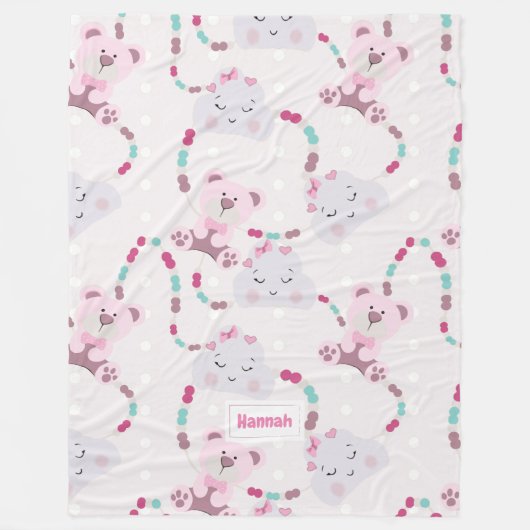Cute Teddy Bears and Clouds Baby Girl Pattern Fleece Deken (Voorkant)