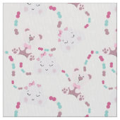 Cute Teddy Bears and Clouds Baby Girl Pattern Stof (Close Up)
