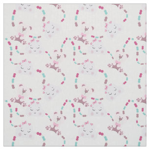 Cute Teddy Bears and Clouds Baby Girl Pattern Stof