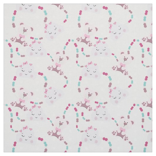 Cute Teddy Bears and Clouds Baby Girl Pattern Stof (Swatch)