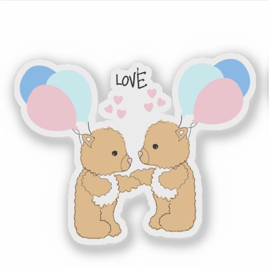 Cute Teddy Bears Balloons Love Sticker (Voorkant)