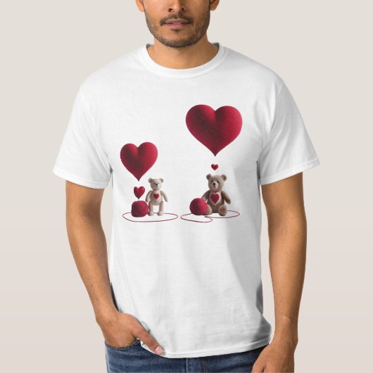 Cute Teddy Bears Big Little Heart Men's Value T-shirt (Voorkant)