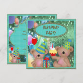 Cute Teddy Bears Birthday Party Kaart (Voorkant / Achterkant)