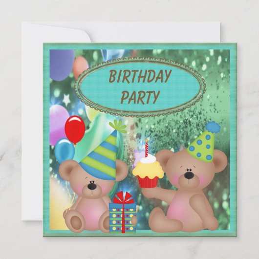 Cute Teddy Bears Birthday Party Kaart (Voorkant)