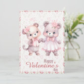 Cute Teddy Bears Happy Valentines Day Feestdagenkaart (Staand voorkant)