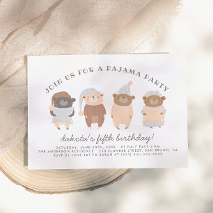 Cute Teddy Bears Pajama Party Birthday Party Kaart