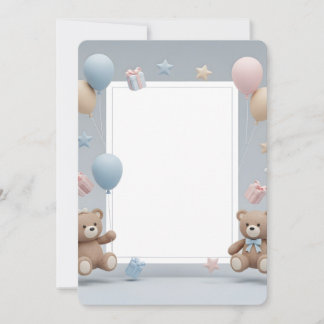Cute Teddy Bears Photo Frame - Blue & Pink Baby Kaart