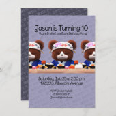 Cute Teddy Bears Sushi Chefs Birthday Party Kaart (Voorkant / Achterkant)