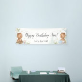 Cute Teddy Bears Tea for Two 2nd Birthday Backdrop Spandoek (Beurs)