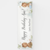 Cute Teddy Bears Tea for Two 2nd Birthday Backdrop Spandoek (Verticaal)