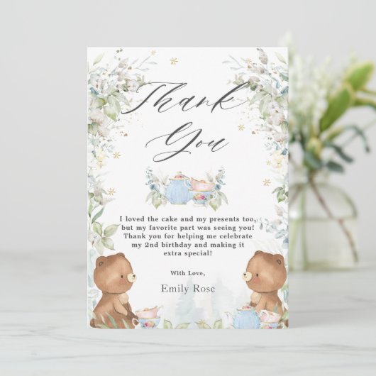 Cute Teddy Bears Tea for Two 2nd Birthday Party Bedankkaart (Staand voorkant)