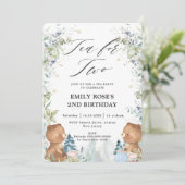 Cute Teddy Bears Tea for Two 2nd Birthday Party Kaart (Staand voorkant)