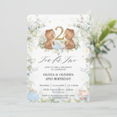 Cute Teddy Bears Tea for Two 2nd Birthday Party Kaart (Staand voorkant)